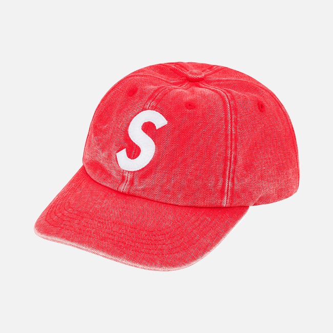슈프림 피그먼트 캔버스 S 로고 6-패널 캡 - RED