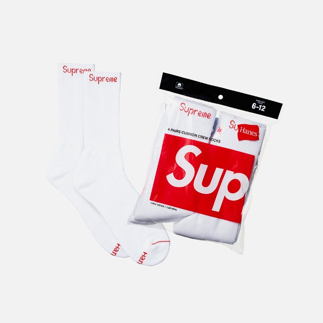 슈프림 Hanes Crew Socks 양말 4팩 - WHITE