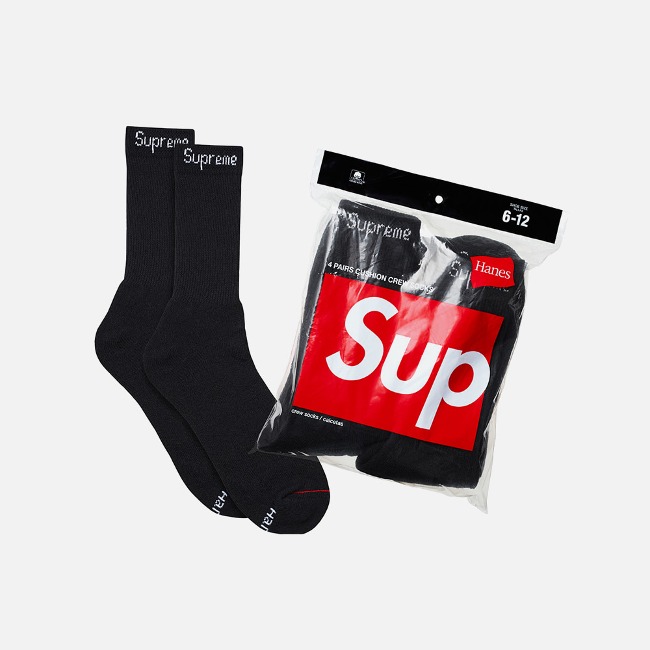 슈프림 Hanes Crew Socks 양말 4팩 - BLACK